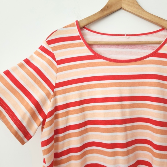 Vintage 90s Peach Striped Short Sleeve T- Shirt Orange White Casual Size XL - Picture 3 of 8